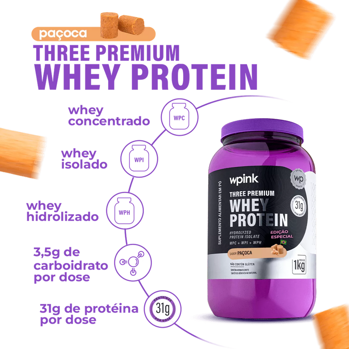 Three Premium Whey Protein Paçoca 3W - (1kg)